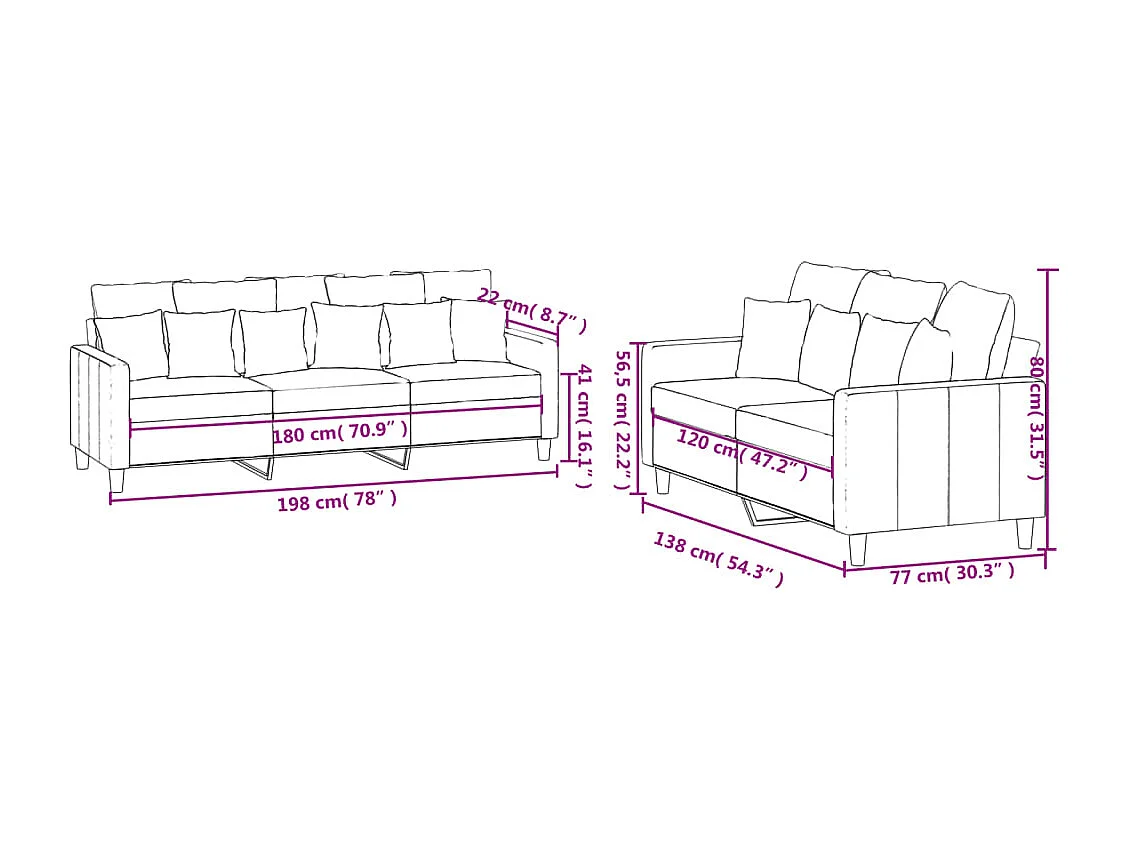 2-delige Loungeset met kussens fluweel lichtgrijs