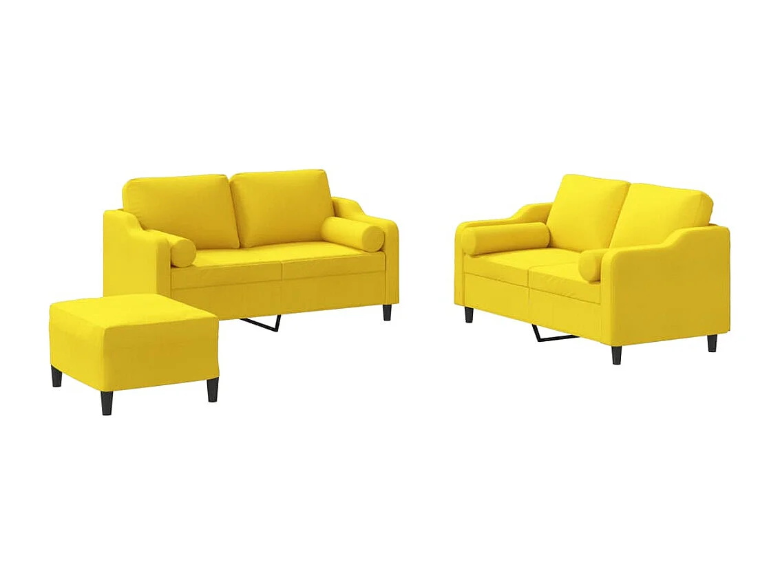 Ensemble de canapés 3 pièces avec coussins jaune clair tissu