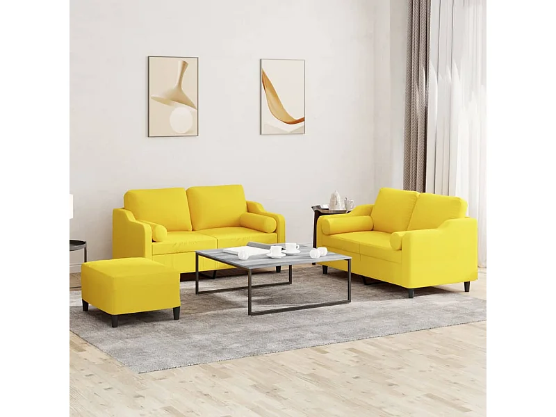 Ensemble de canapés 3 pièces avec coussins jaune clair tissu