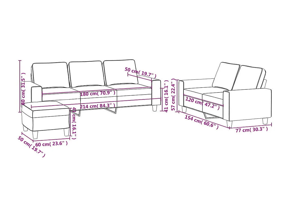 Ensemble de canapés 3 pièces marron tissu