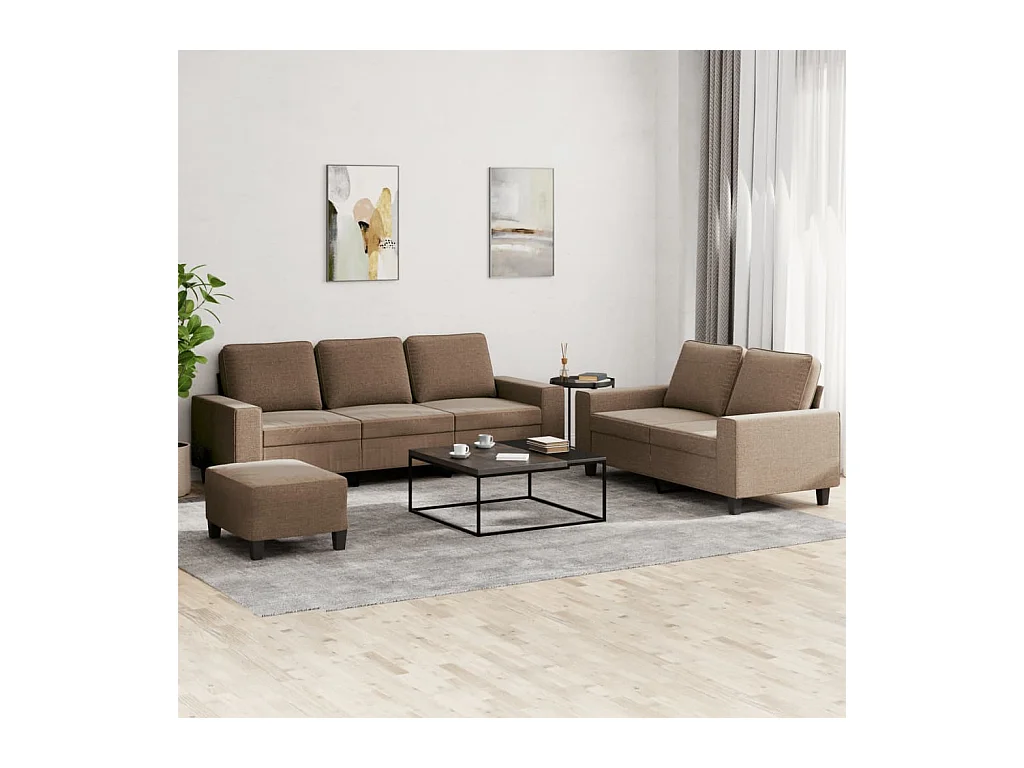 Ensemble de canapés 3 pièces marron tissu