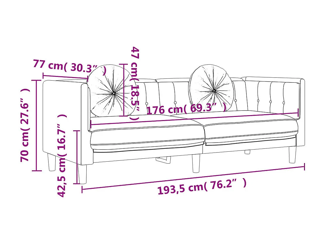 2-delige Loungeset met kussens fluweel wijnrood
