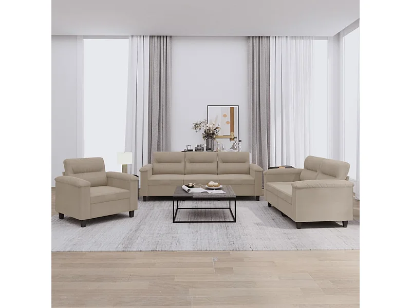 Ensemble de canapés 3 pièces avec coussins taupe tissu microfibre