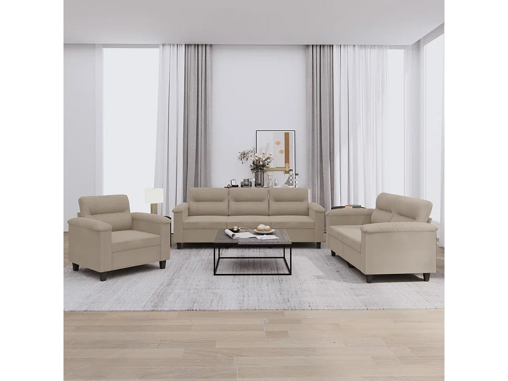 Ensemble de canapés 3 pièces avec coussins taupe tissu microfibre