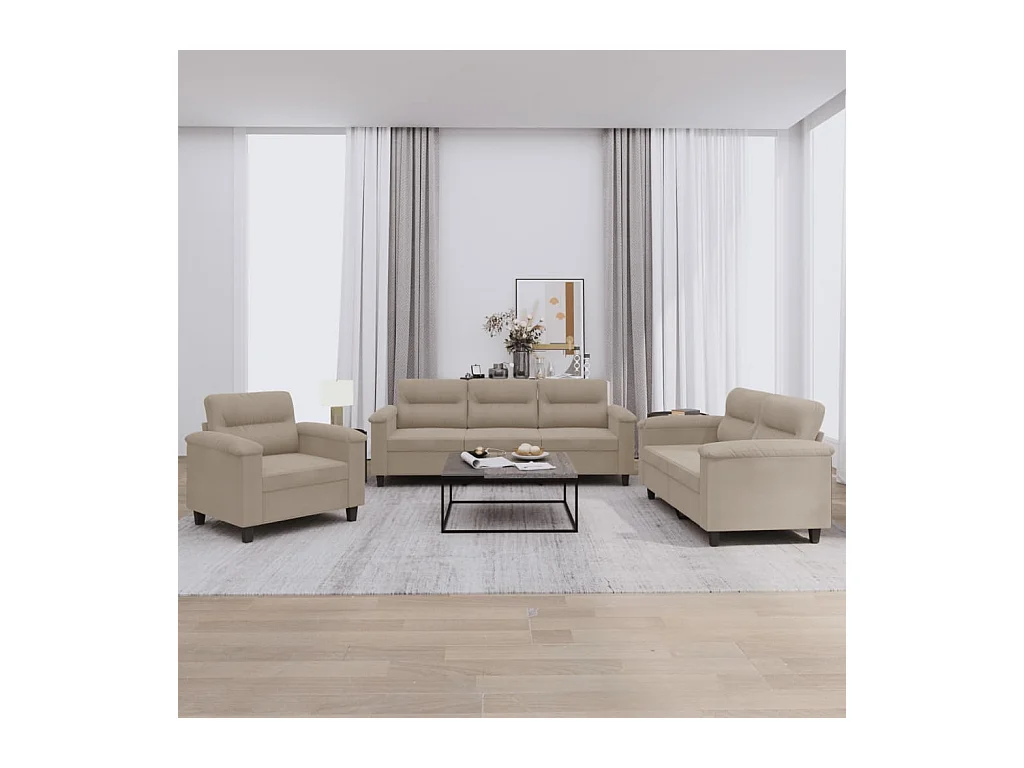 Ensemble de canapés 3 pièces avec coussins taupe tissu microfibre
