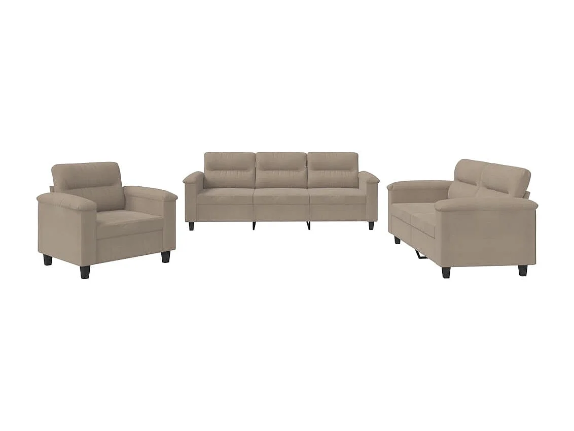 Ensemble de canapés 3 pièces avec coussins taupe tissu microfibre
