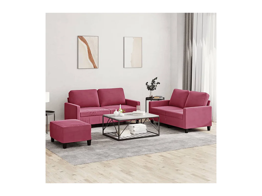 Ensemble de canapés 3 pièces avec coussins Rouge bordeaux Velours