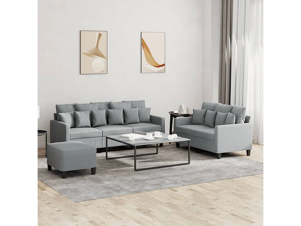 Ensemble de canapés 3 pièces avec coussins Gris clair Tissu