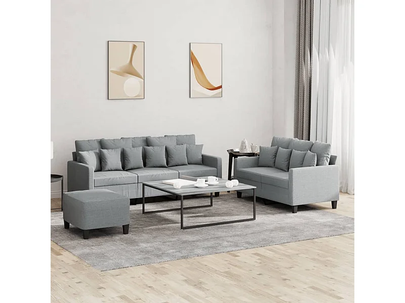 3-delige Loungeset met kussens stof lichtgrijs