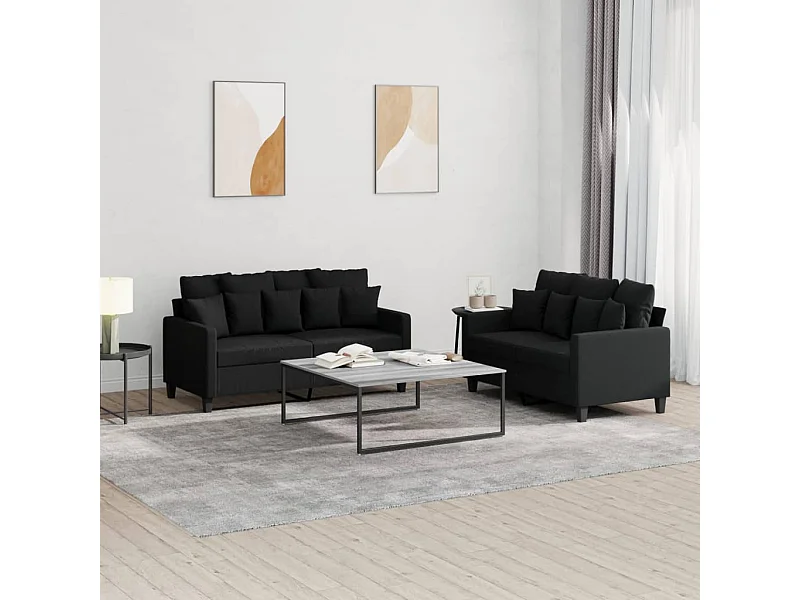 2-delige loungeset met kussens stof zwart