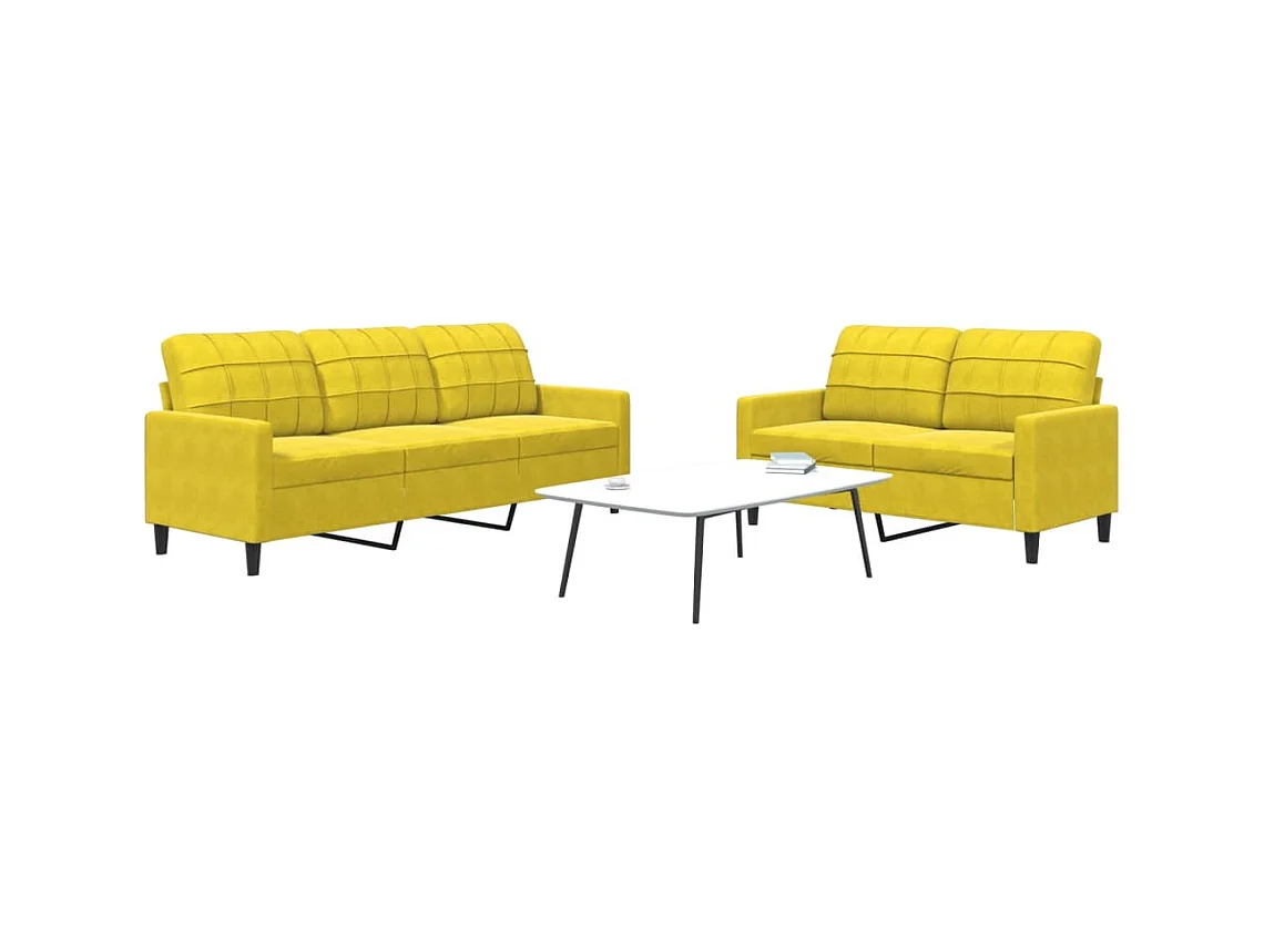 Ensemble de canapés 2 pièces avec coussins Jaune Velours