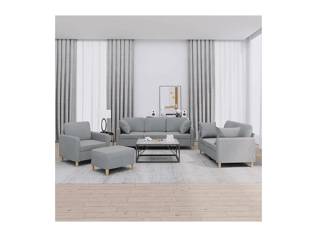 Ensemble de canapés 4 pièces coussins gris clair tissu
