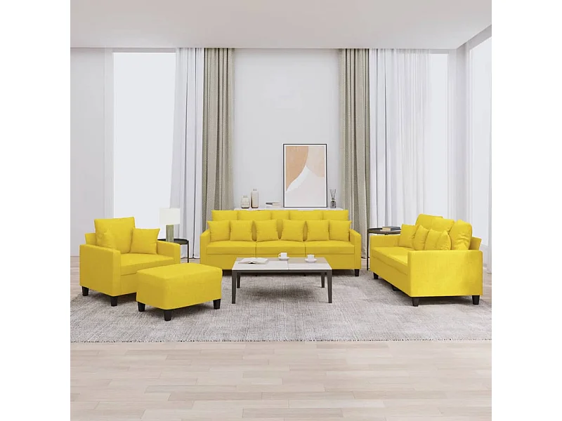4 peças conjunto de sofás com almofadas tecido amarelo-claro