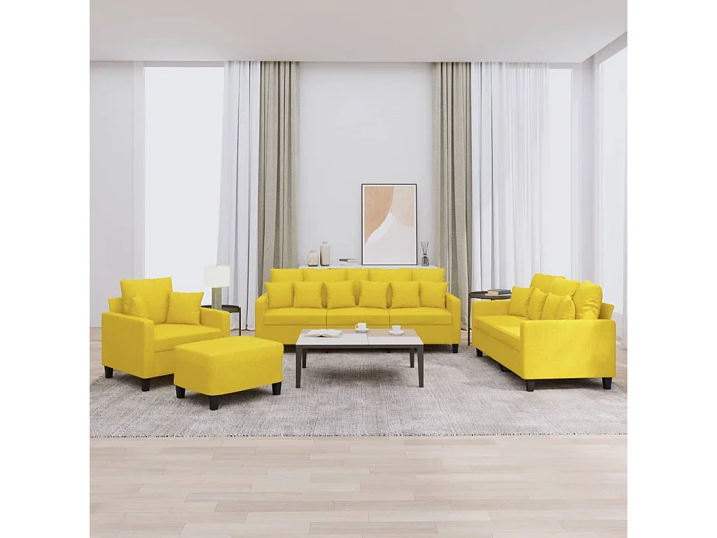 4 peças conjunto de sofás com almofadas tecido amarelo-claro