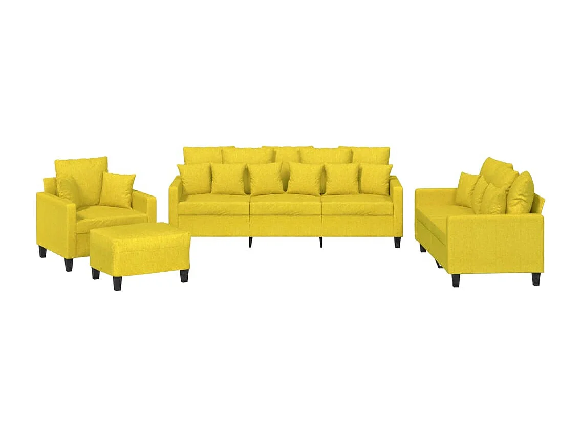 4 peças conjunto de sofás com almofadas tecido amarelo-claro