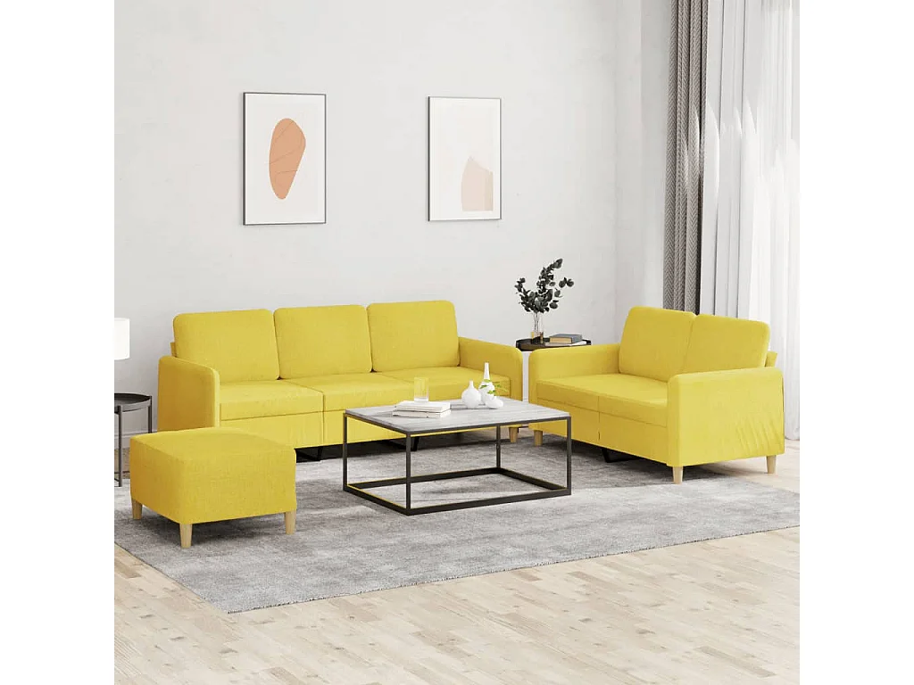 Ensemble de canapés 3 pièces avec coussins Jaune clair Tissu