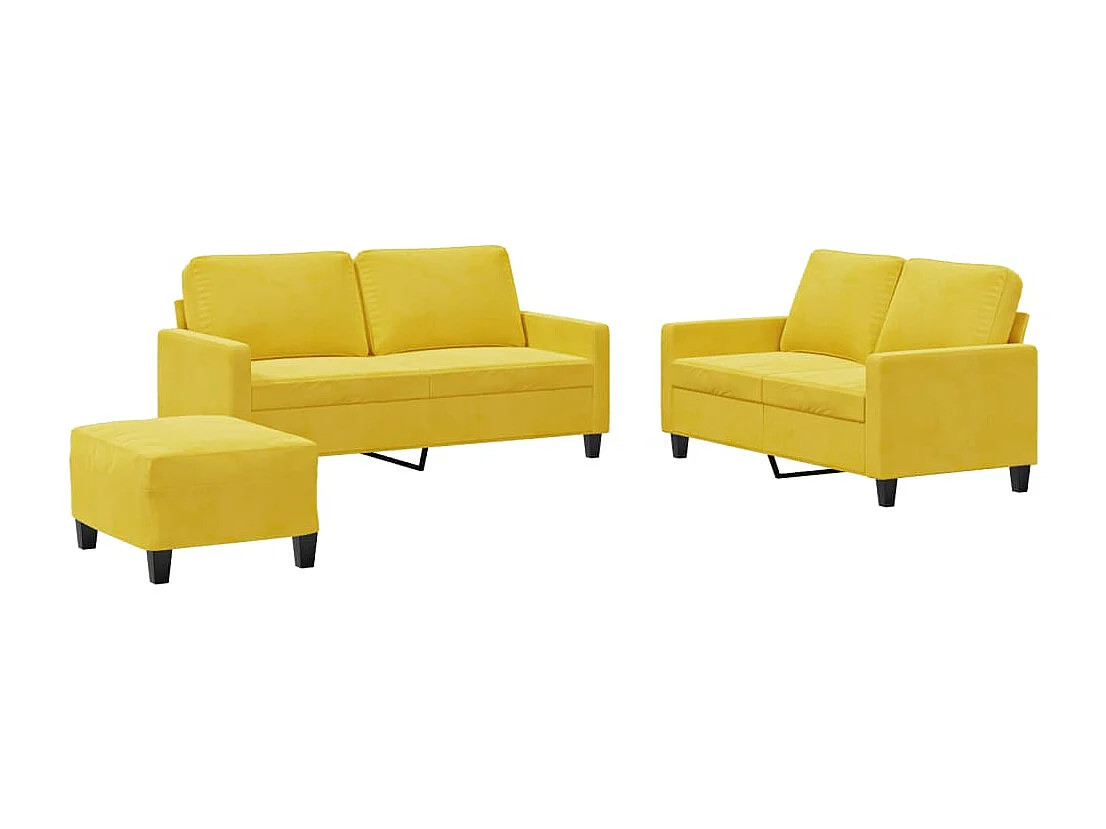 3 peças conjunto de sofás com almofadões veludo amarelo