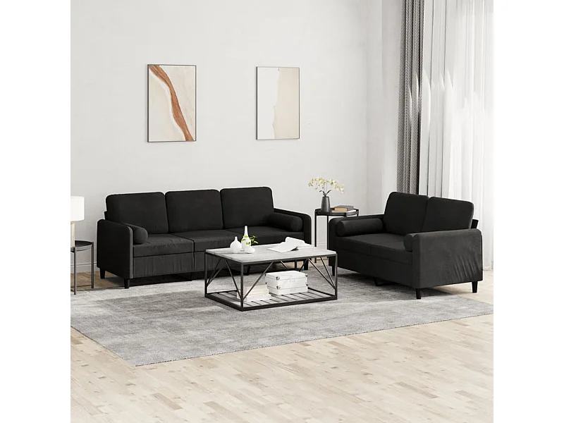 2 peças conjunto de sofás com almofadas veludo preto