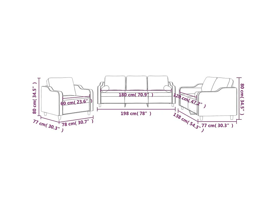3-delige Loungeset met kussens stof wijnrood