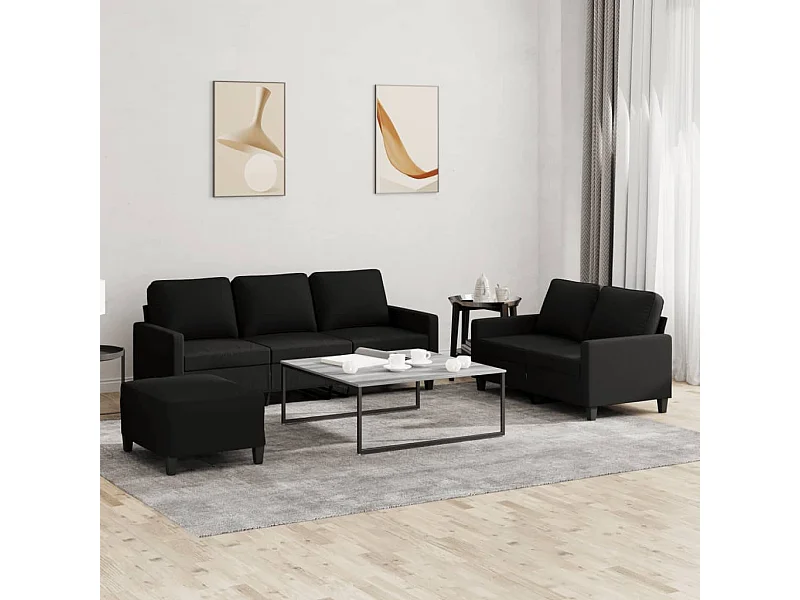 3-delige loungeset met kussens stof zwart