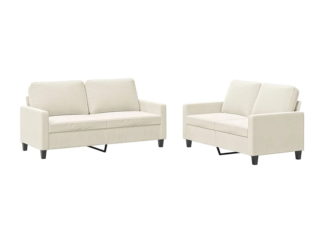 2-delige Loungeset met kussens fluweel crèmekleurig