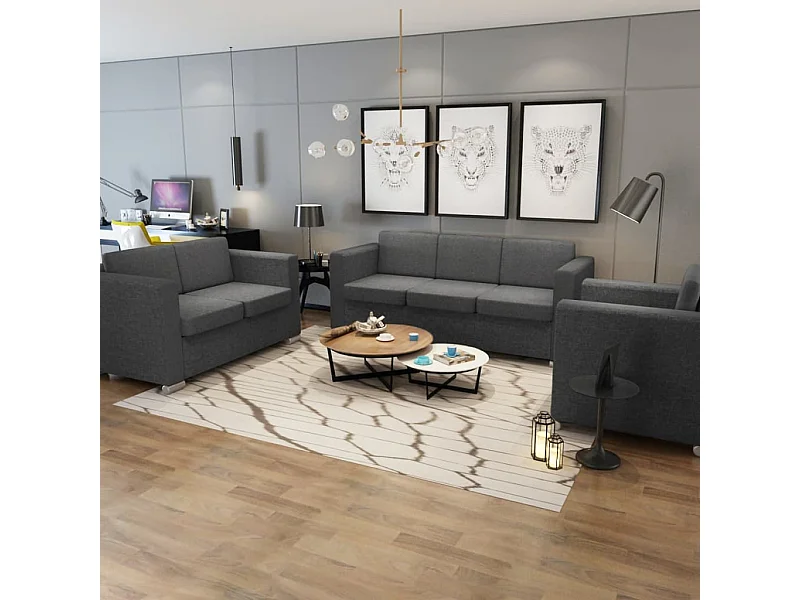 Ensemble de canapés trois pièces Tissu Gris foncé