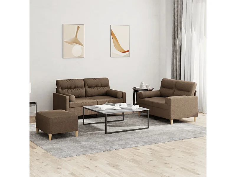 Ensemble de canapés 3 pièces avec coussins marron tissu