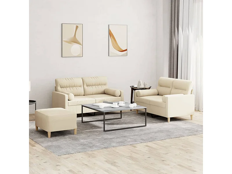3 peças conjunto de sofás com almofadas tecido cor creme