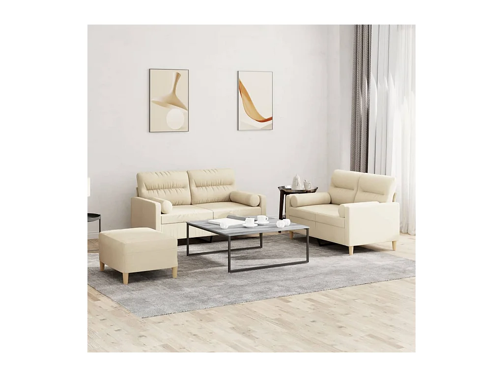 Ensemble de canapés 3 pièces avec coussins crème tissu