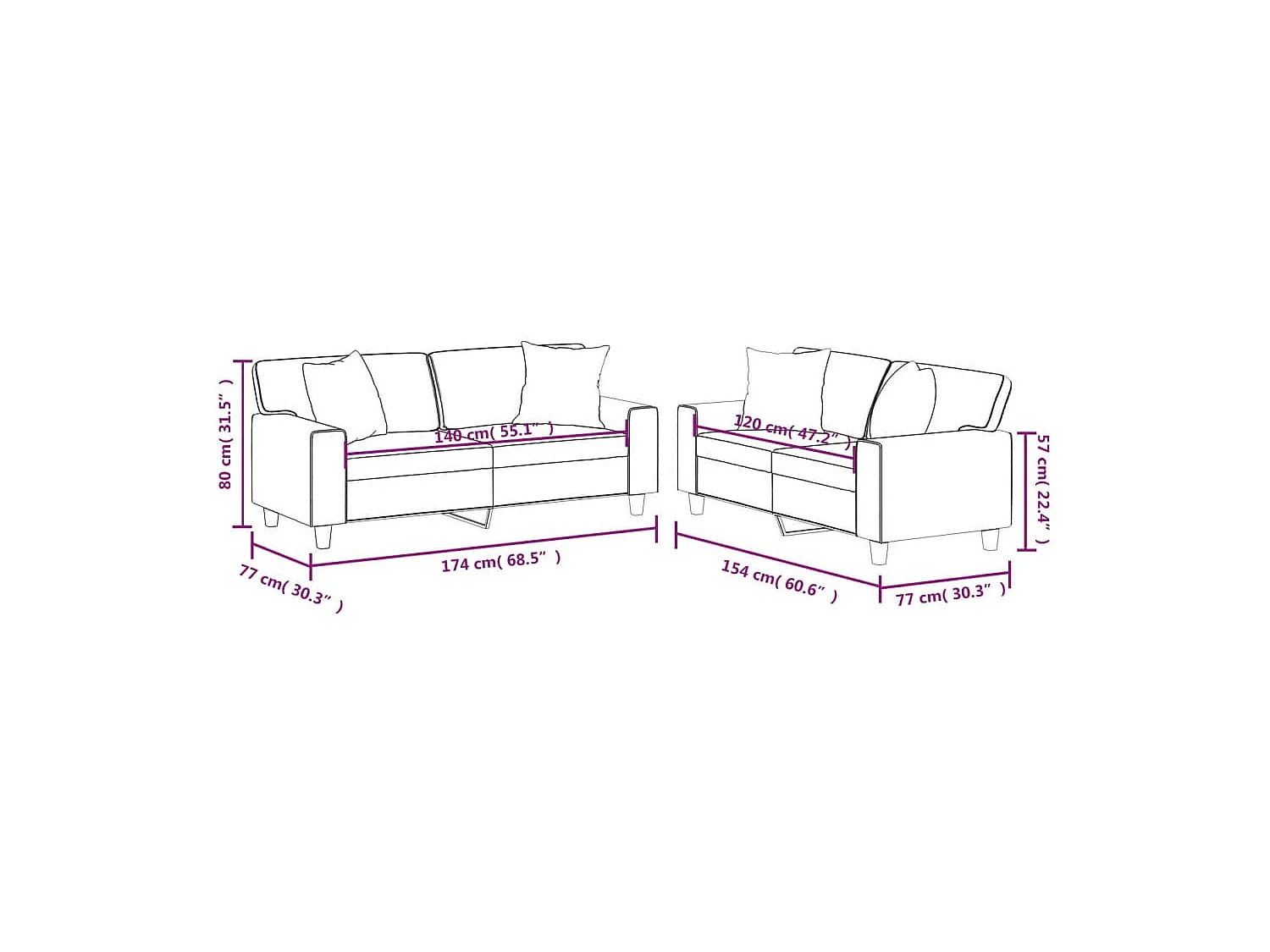 2-delige Loungeset met kussens kunstleer crèmekleurig