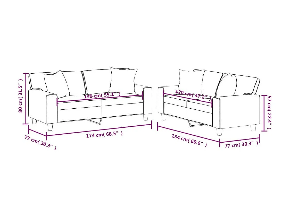 2-delige Loungeset met kussens kunstleer crèmekleurig