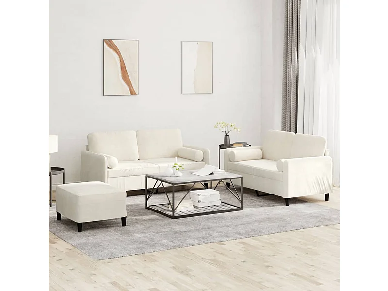 Ensemble de canapés 3 pièces avec coussins crème velours