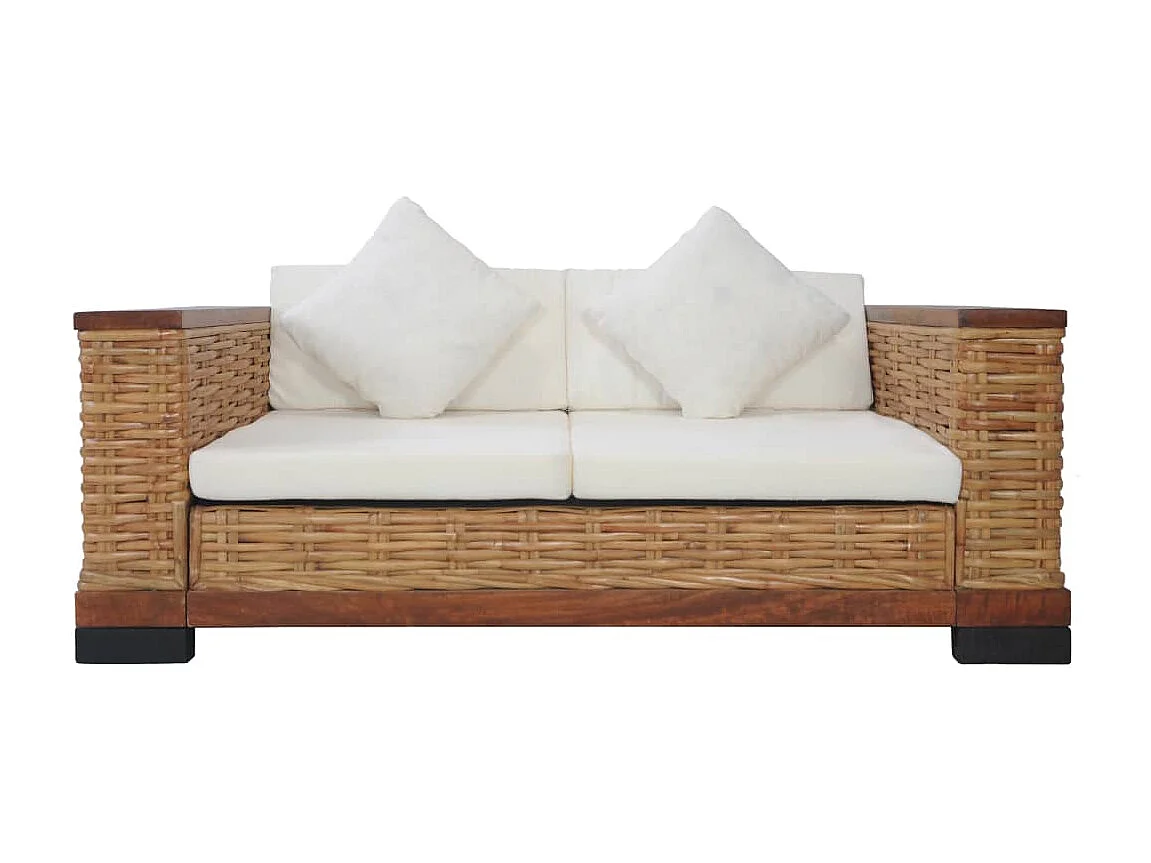 Juego de sofás con cojines 2 piezas de ratán natural marrón