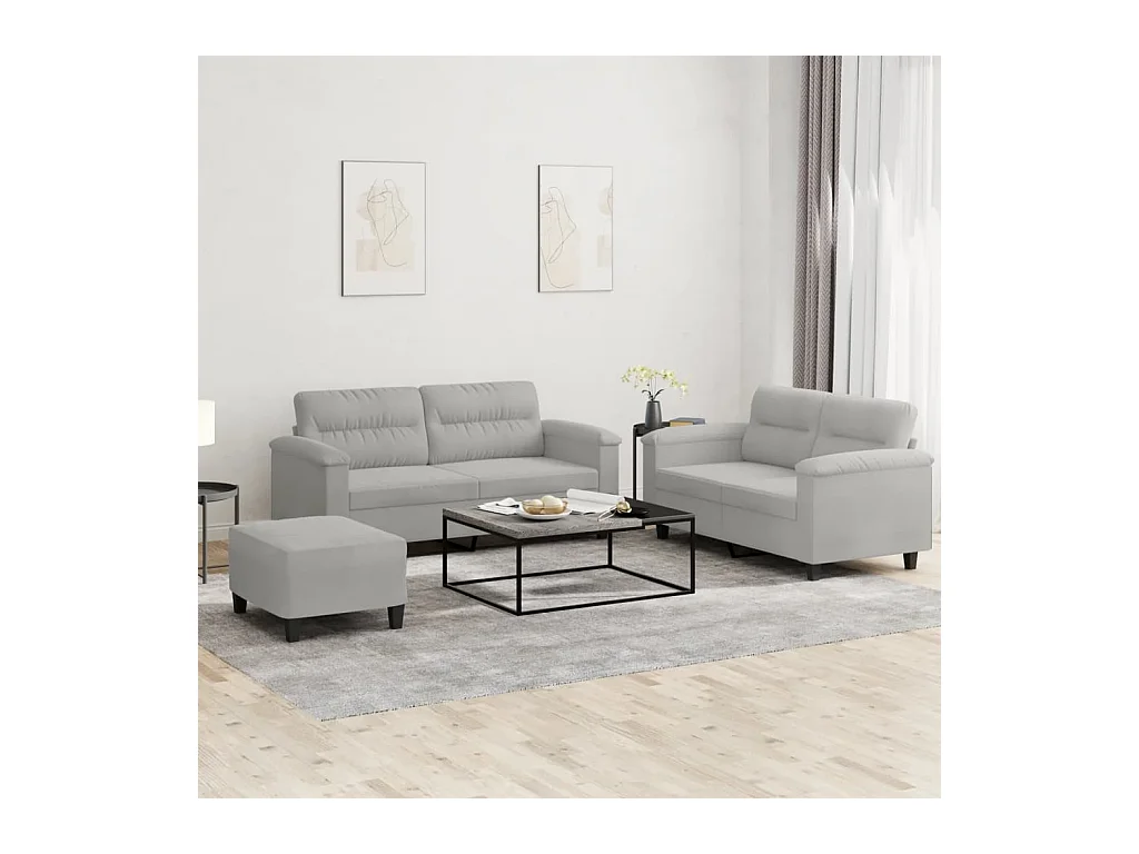 Ensemble de canapés 3 pièces coussins gris clair tissu microfibre