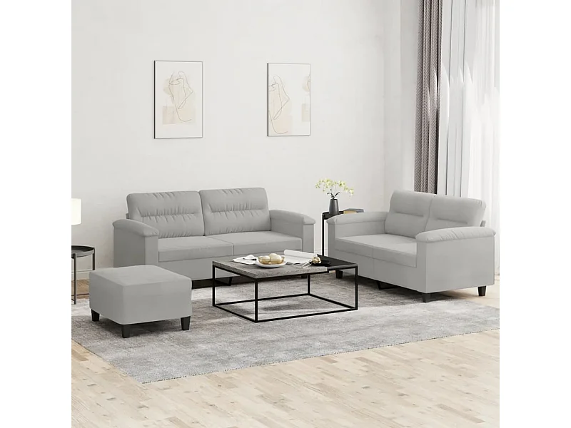 Ensemble de canapés 3 pièces coussins gris clair tissu microfibre