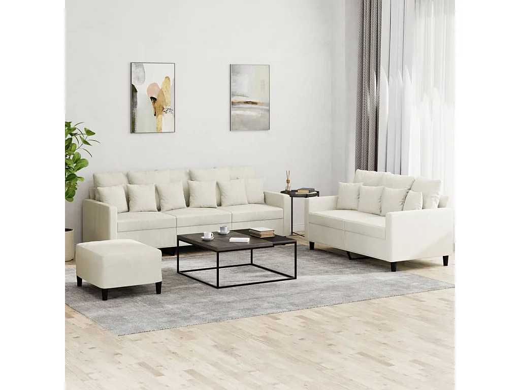 Ensemble de canapés 3 pièces avec coussins Crème Velours