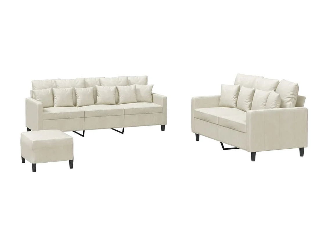 Ensemble de canapés 3 pièces avec coussins Crème Velours