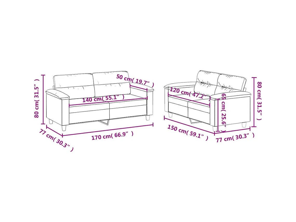 Juego de sofás con cojines 2 piezas tela microfibra negro