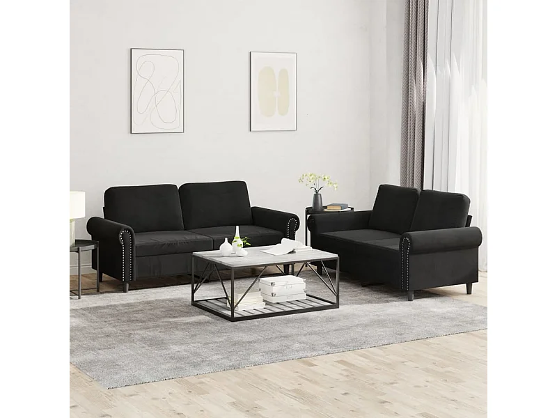 2-delige Loungeset met kussens fluweel zwart