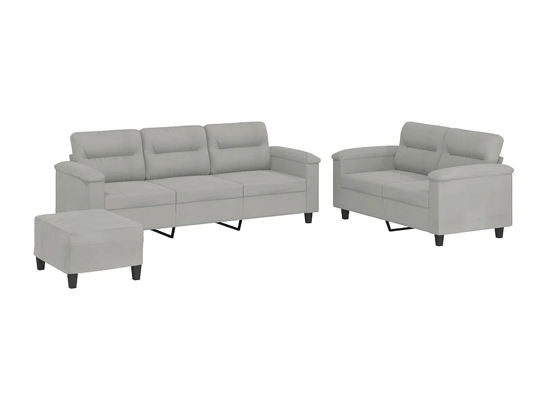 3-delige Loungeset met kussens microvezelstof lichtgrijs