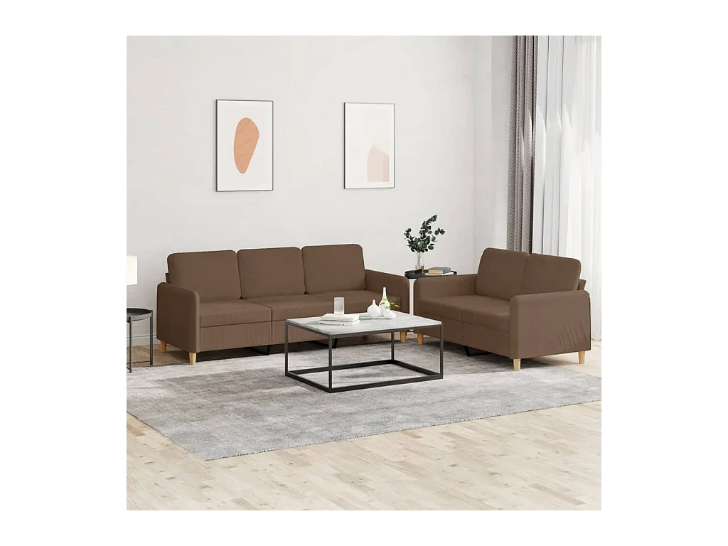 Ensemble de canapés 2 pièces avec coussins Marron Tissu