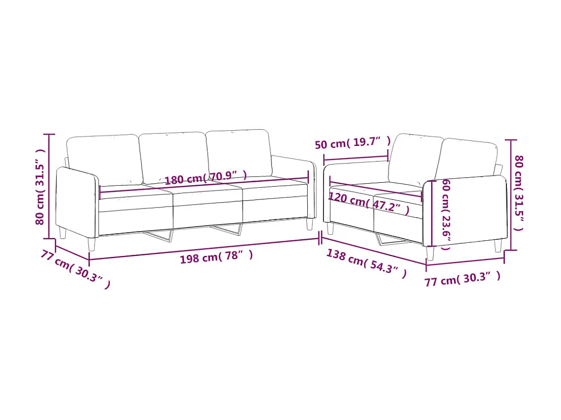 Ensemble de canapés 2 pièces avec coussins Marron Tissu