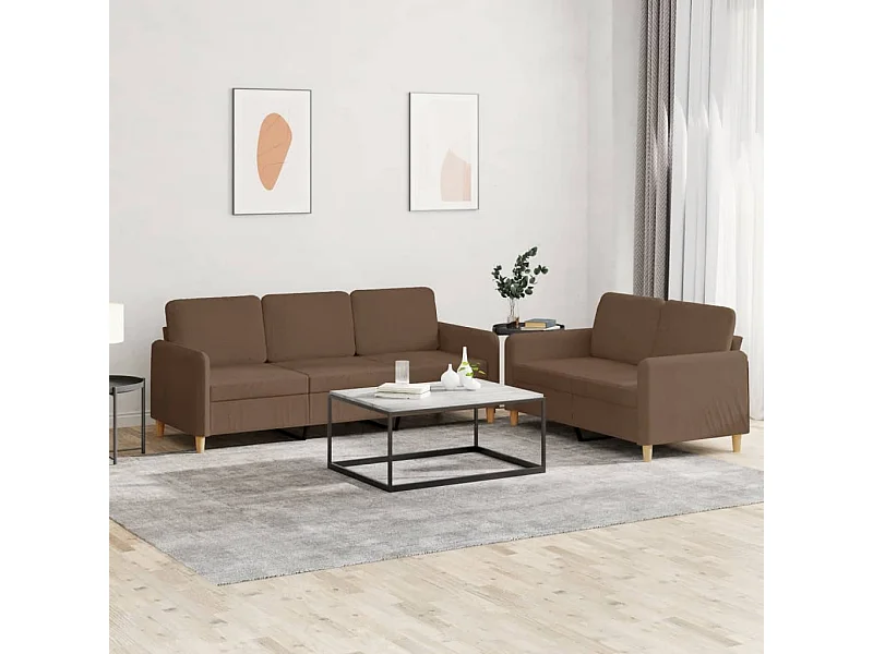 2 peças conjunto de sofás com almofadões tecido castanho
