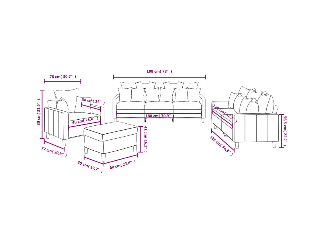 Ensemble de canapés 4 pièces avec coussins Rouge bordeaux Velours