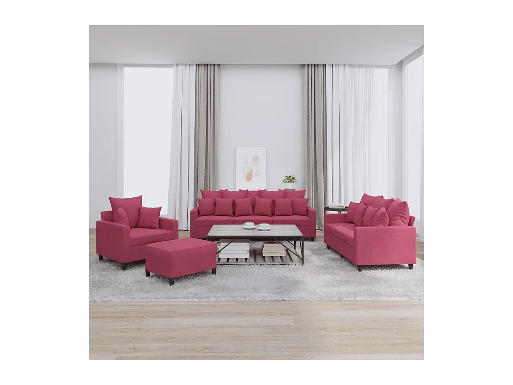 Ensemble de canapés 4 pièces avec coussins Rouge bordeaux Velours