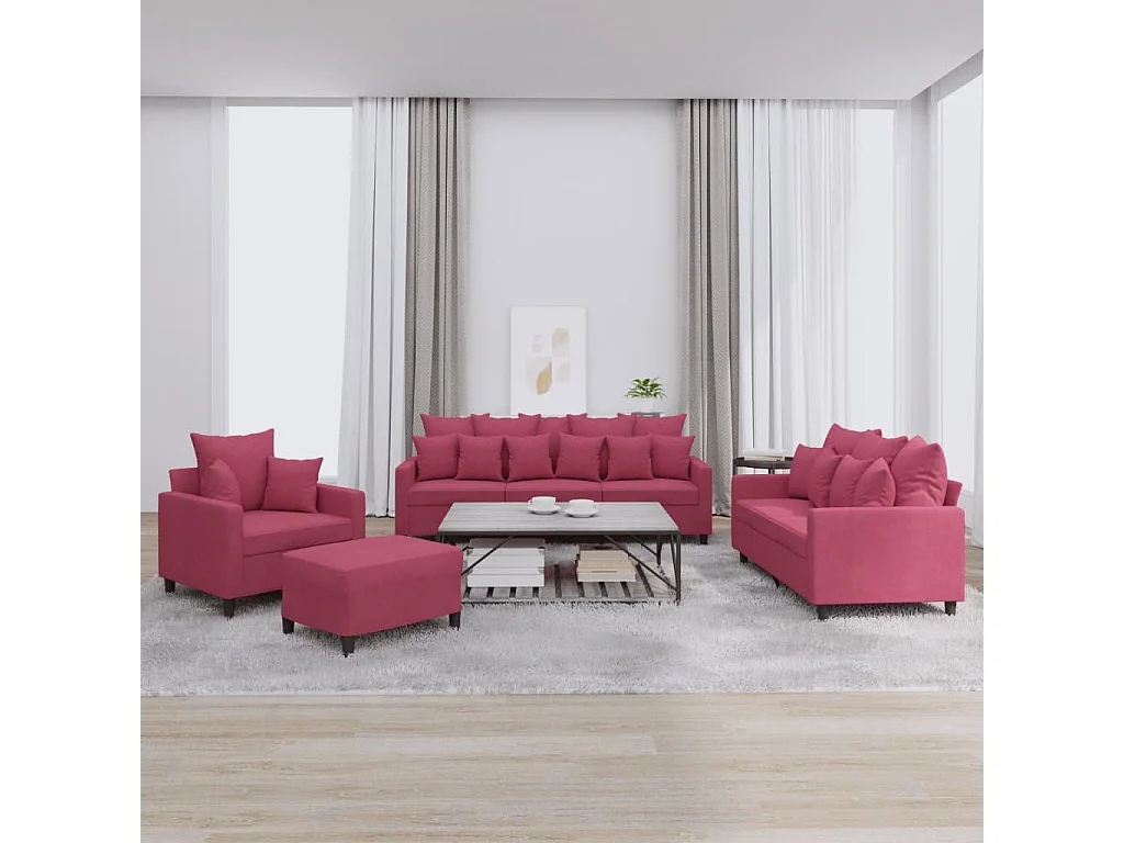 Ensemble de canapés 4 pièces avec coussins Rouge bordeaux Velours