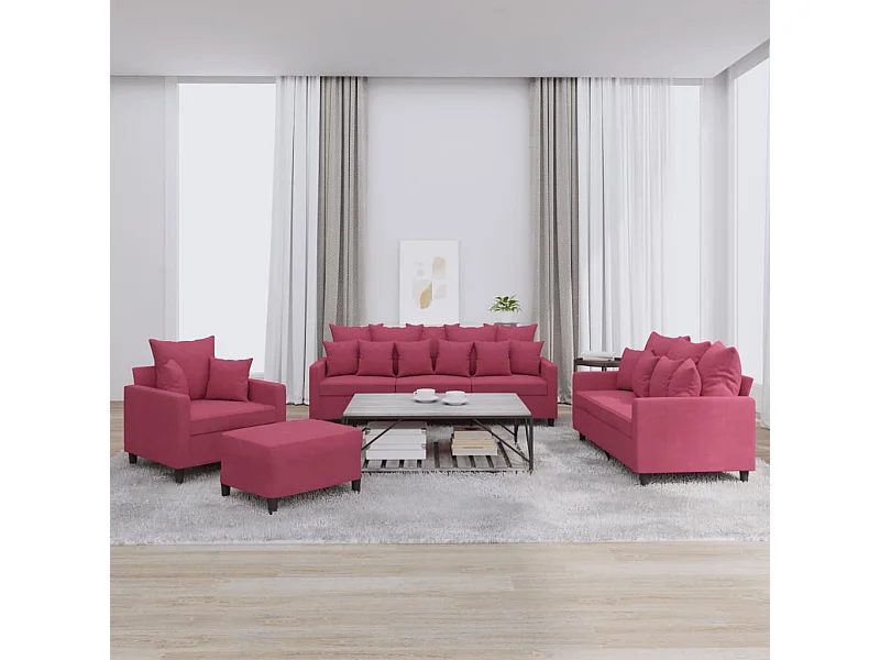 Ensemble de canapés 4 pièces avec coussins Rouge bordeaux Velours