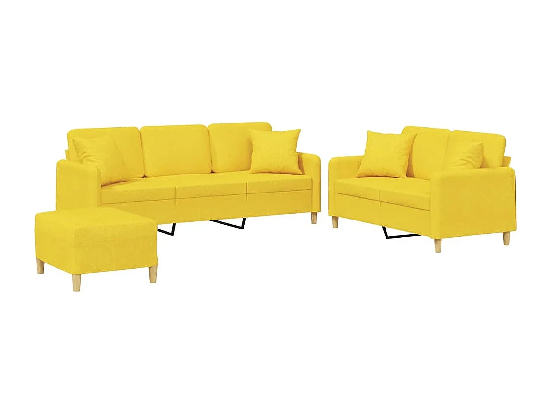 Ensemble de canapés 3 pièces avec coussins jaune clair tissu