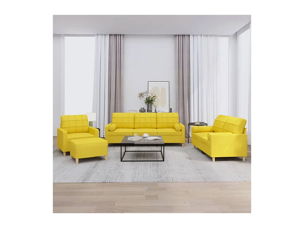 Ensemble de canapés 4 pièces avec coussins jaune clair tissu