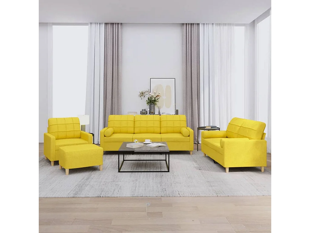Ensemble de canapés 4 pièces avec coussins jaune clair tissu